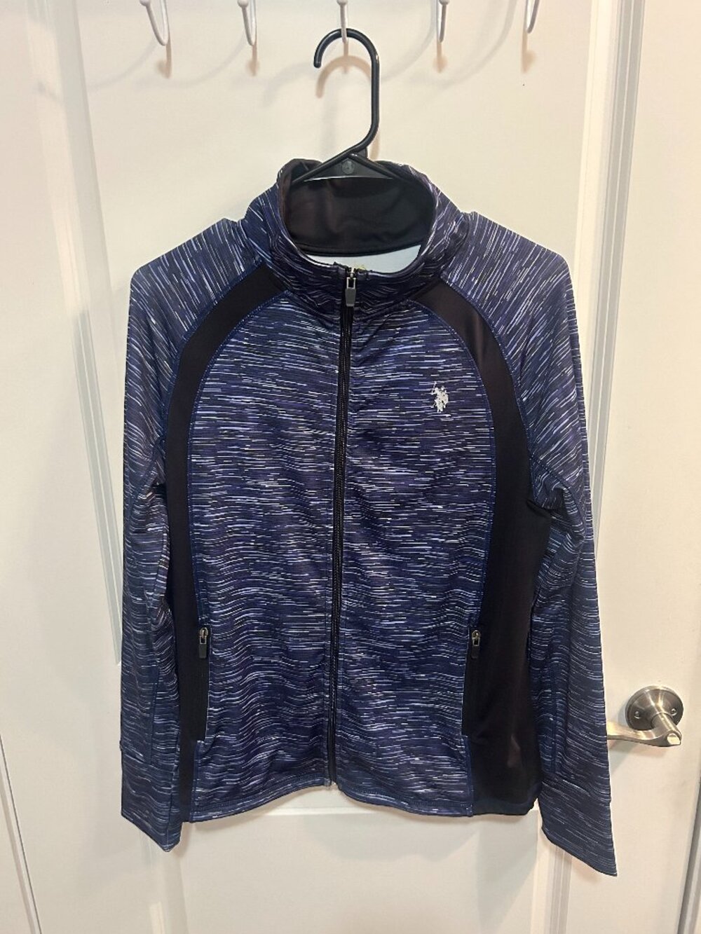 U.S. Polo Assn Women’s Large Athletic Full Zip Jacket Blue Space Dye Performance